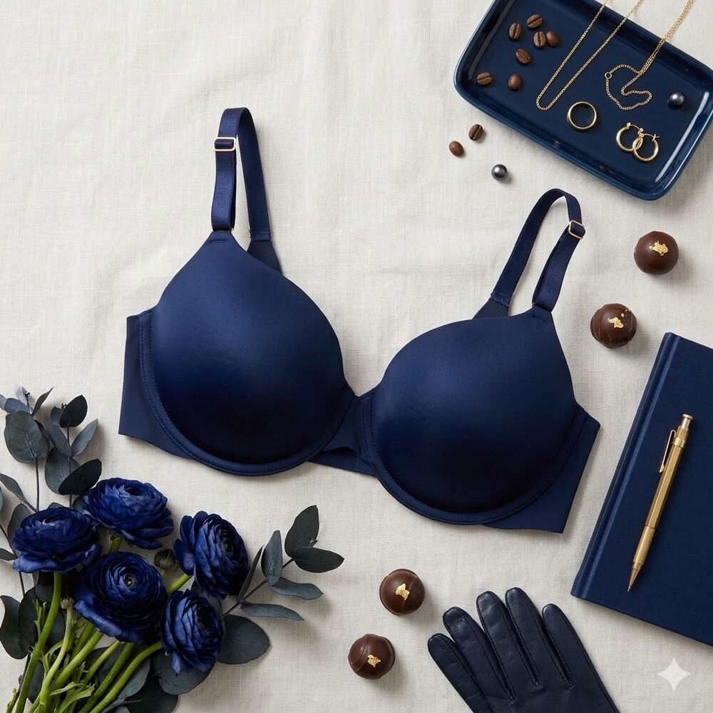 Soma Vanishing Edge T-Shirt Bra Navy Blue‎ Underwire Smooth 36DDD